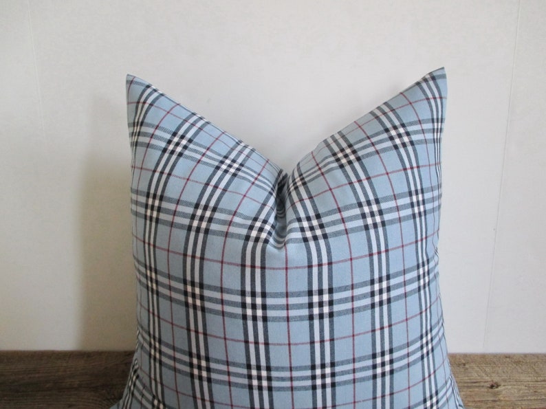 Pillow Cover Tartan Plaid Blue Black White Red Invisible Zipper Both Sides image 6