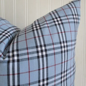 Pillow Cover Tartan Plaid Blue Black White Red Invisible Zipper Both Sides image 3