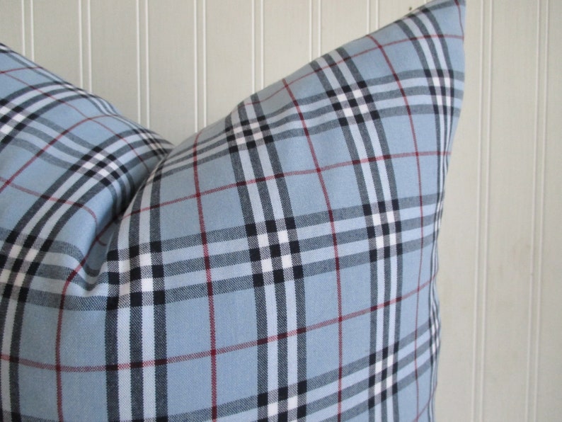 Pillow Cover Tartan Plaid Blue Black White Red Invisible Zipper Both Sides image 3