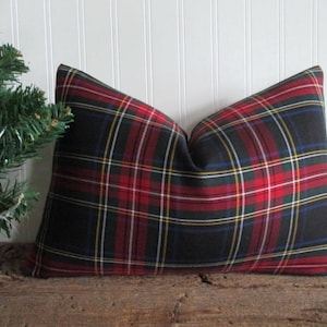 Lumbar Pillow Cover New Stewart Black Tartan Plaid on Both Sides Front and Back Zipper