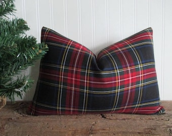 Lumbar Pillow Cover New Stewart Black Tartan Plaid on Both Sides Front and Back Zipper