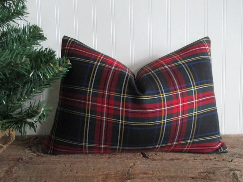 Lumbar Pillow Cover New Stewart Black Tartan Plaid on Both Sides Front and Back Zipper image 1