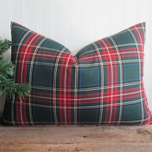 Housse de coussin Tartan Stewart vert à carreaux Fermeture à glissière des deux côtés Tailles lombaires