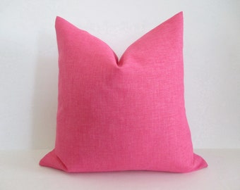 Pillow Cover Solid Bright Pink Basketweave Both Sides Invisible Zipper Indoor Outdoor