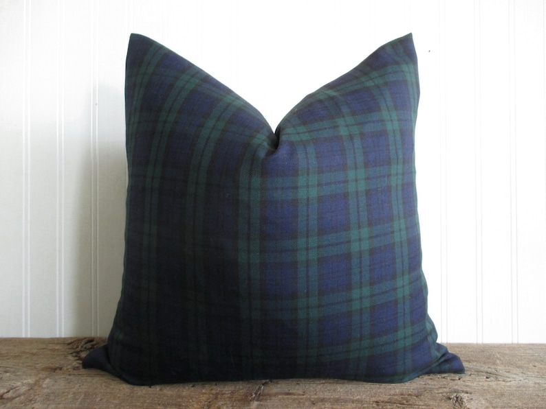 Pillow Cover Black Watch Tartan Plaid Both Sides Dark Navy Blue Green Black Zipper Christmas image 2