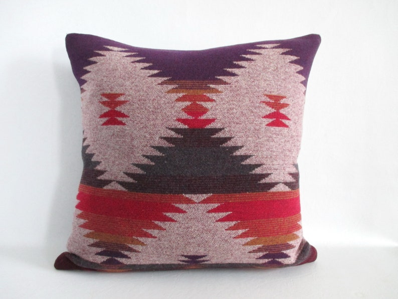 Aztec Pillow Cover 18 x 18 Desert Sunset Colours Poly Wool Blend Super Soft Cuddly Same Fabric on Both Sides Invisible Zipper image 2