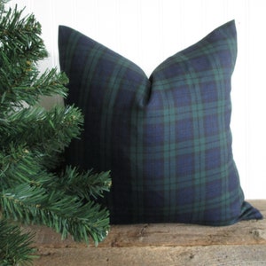 Pillow Cover Black Watch Tartan Plaid Both Sides Dark Navy Blue Green Black Zipper Christmas