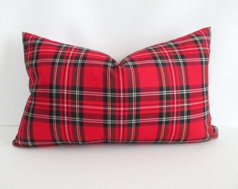 Pillow Cover Red Royal Stewart Tartan Plaid Both Sides Lumbar Sizes