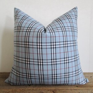 Pillow Cover Tartan Plaid Blue Black White Red Invisible Zipper Both Sides image 2
