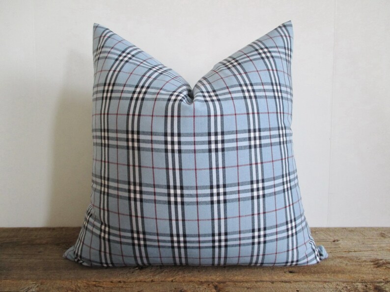 Pillow Cover Tartan Plaid Blue Black White Red Invisible Zipper Both Sides image 2