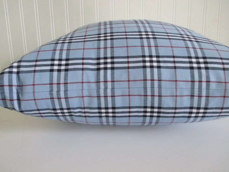 Pillow Cover Tartan Plaid Blue Black White Red Invisible Zipper Both Sides image 5