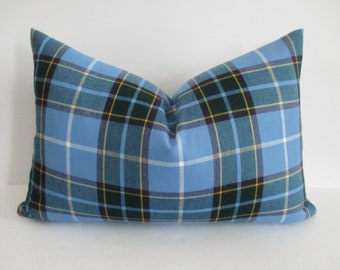 Wool Pillow Cover Laxey Manx Tartan Plaid 12 x 18 Lumbar Zipper Both Sides