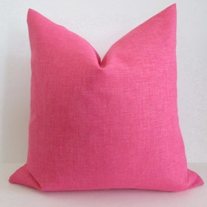 Pillow Cover Solid Bright Pink Basketweave Both Sides Invisible Zipper Indoor Outdoor image 2