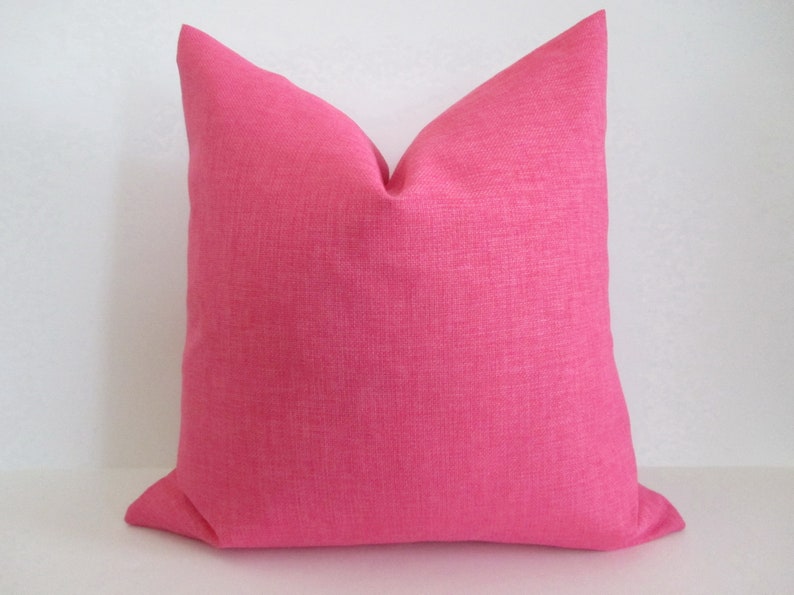 Pillow Cover Solid Bright Pink Basketweave Both Sides Invisible Zipper Indoor Outdoor image 2