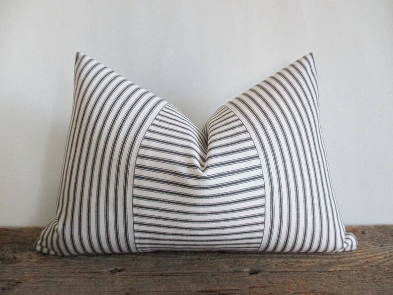 Lumbar Pillow Cover Black Ticking Vertical & Horizontal Etsy