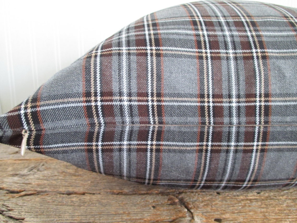 Pillow Cover Tartan Plaid 18 x 18 Grey Brown Tan White Etsy