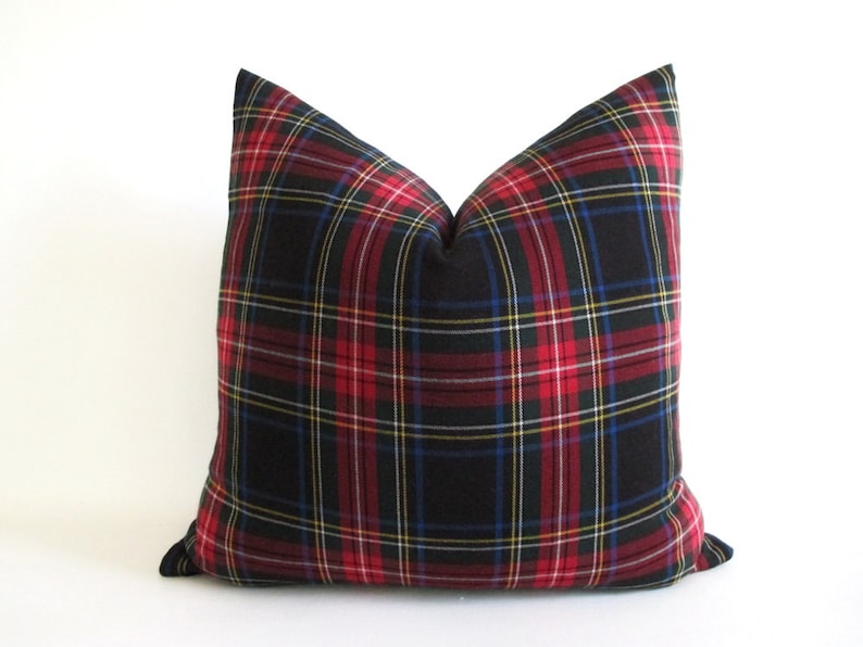 Pillow Cover New Stewart Black Tartan Plaid Zipper Opening Both Sides Christmas Pillow image 1