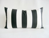 Lumbar Pillow Cover Indoor Outdoor Black White Stripes Both Sides Front and Back