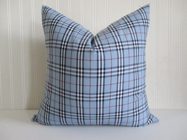 Pillow Cover Tartan Plaid Blue Black White Red Invisible Zipper Both Sides image 1