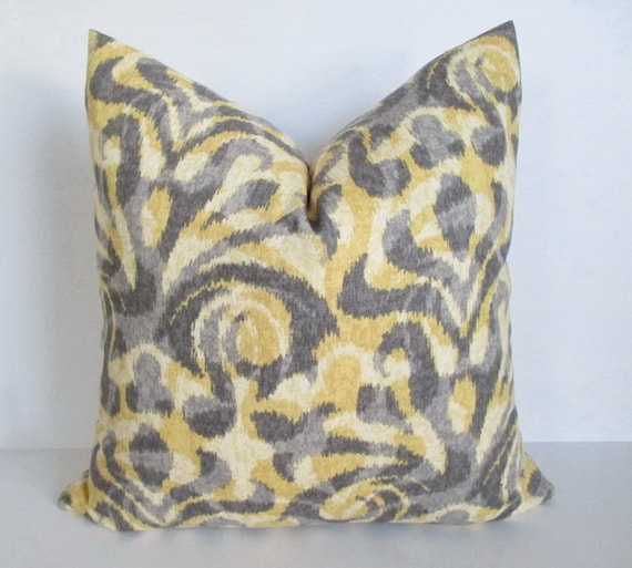 Ikat Pillow Cover Grey Mustard Yellow Both Sides Lumbars Too Etsy