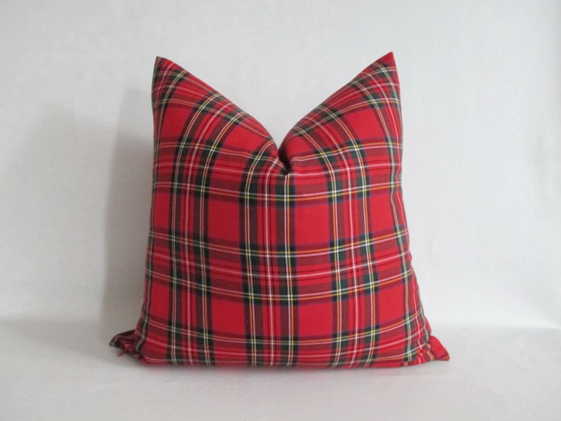 Pillow Cover Royal Stewart Red Tartan Plaid Both Sides Zipper Etsy