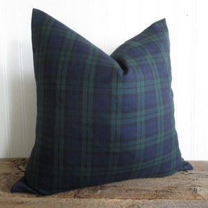 Pillow Cover Black Watch Tartan Plaid Both Sides Dark Navy Blue Green Black Zipper Christmas image 4