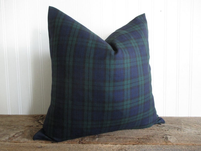 Pillow Cover Black Watch Tartan Plaid Both Sides Dark Navy Blue Green Black Zipper Christmas image 4