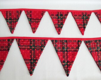 Iridescent Sequins Tartan Red Green Bunting Banner Garland Christmas Wedding Decor Robbie Burns Night