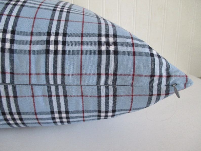 Pillow Cover Tartan Plaid Blue Black White Red Invisible Zipper Both Sides image 4