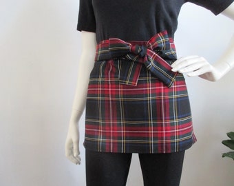 Half Apron Stewart Black Watch Tartan Cafe Vendor Server Three Large Pockets Self Ties