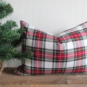 Housse de coussin lombaire Stewart moderne tartan blanc à carreaux des deux côtés fermeture à glissière plusieurs tailles