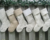 Christmas Stockings French Script Burlap Ticking the Collection