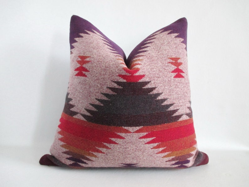 Aztec Pillow Cover 18 x 18 Desert Sunset Colours Poly Wool Blend Super Soft Cuddly Same Fabric on Both Sides Invisible Zipper image 1