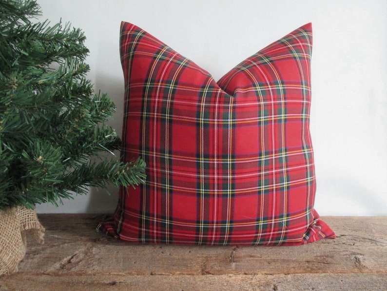 Pillow Cover Royal Stewart Red Tartan Plaid Both Sides Zipper Christmas Pillow Both Sides image 1