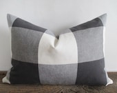 Pillow Cover Buffalo Check Grey Ivory Both Sides Zipper