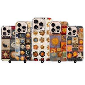 Retro sun and moon phone case for iPhone 16 pro, 15, 14, 13, 12, 11, Samsung 24fe, s23, s22, s21, a16, a15, Google Pixel 9 Pro XL