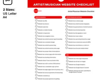 Artist/Musician Website Checklist Printable PDF  (US Letter & A4 Size)