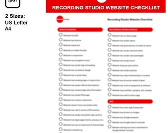 Recording Studio Website Checklist Printable PDF (US Letter & A4 Size)