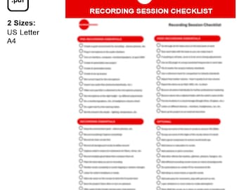 Recording Session Checklist Printable PDF (US Letter & A4 Size)
