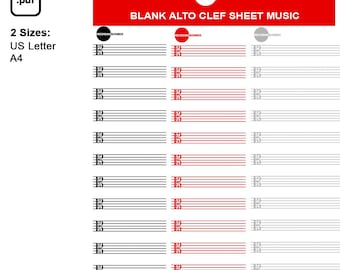 Alto Clef Sheet Music 12-Staff Printable (US Letter & A4) (PDF)