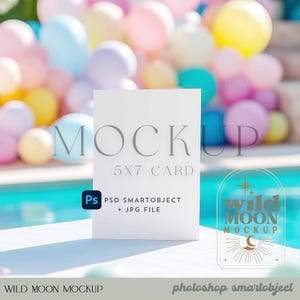Carte 5 x 7 ballons arc-en-ciel verticaux piscine fête mariage baby shower anniversaire invitation maquette PSD objet intelligent maquette téléchargement immédiat 05