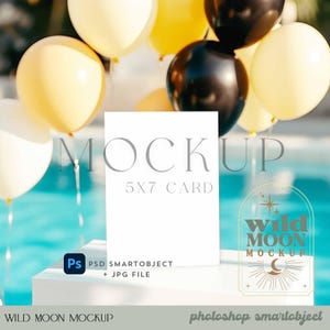 Carte 5 x 7 vertical jaune noir ballons piscine fête mariage baby shower anniversaire invitation maquette objet intelligent maquette téléchargement immédiat 12