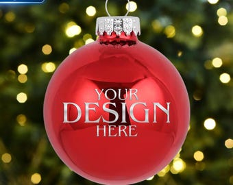 Custom Laser Engraved Glass Ornament Ball 2.5 Inches Any Design or Logo Christmas Holidays RED