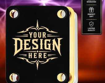 Custom Laser Engraved BLACK AND CHROME Plated Guitar Neck Plate Personalized Fits Fender