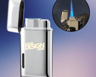 Custom Laser Engraved Lighter Blue Flame Butane Mini Torch - Personalized