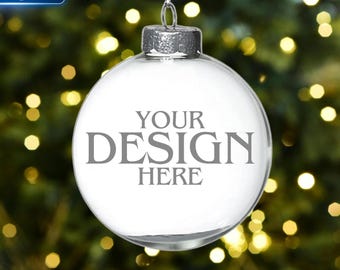 Custom Laser Engraved Glass Ornament Ball 3.15 Inches Any Design or Logo Christmas Holidays