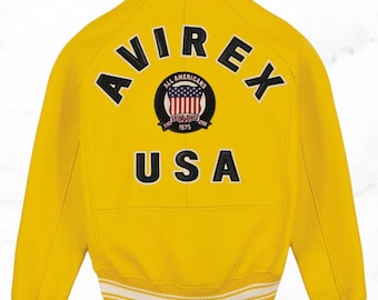 Handmade Yellow Leather Bomber Jacket: Avirex-Style Flight Jacket