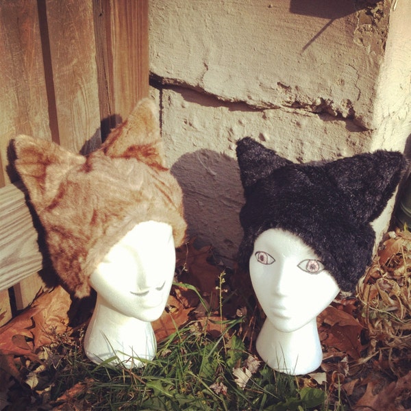 Faux Fur Wolf Hat in Black - SALE 1 left