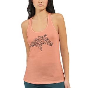 Horse Women&#39;s Racerback Tank Top, Artist Design Top, Sport Comfortable Tank for Women, Horse Lover Shirt