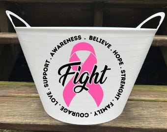 Cesta de regalo para sobrevivientes de cáncer de mama / Cubo con lazo rosa / Regalo de apoyo para sobrevivientes / Decoración para el mes de concientización / Regalo para luchadores contra el cáncer